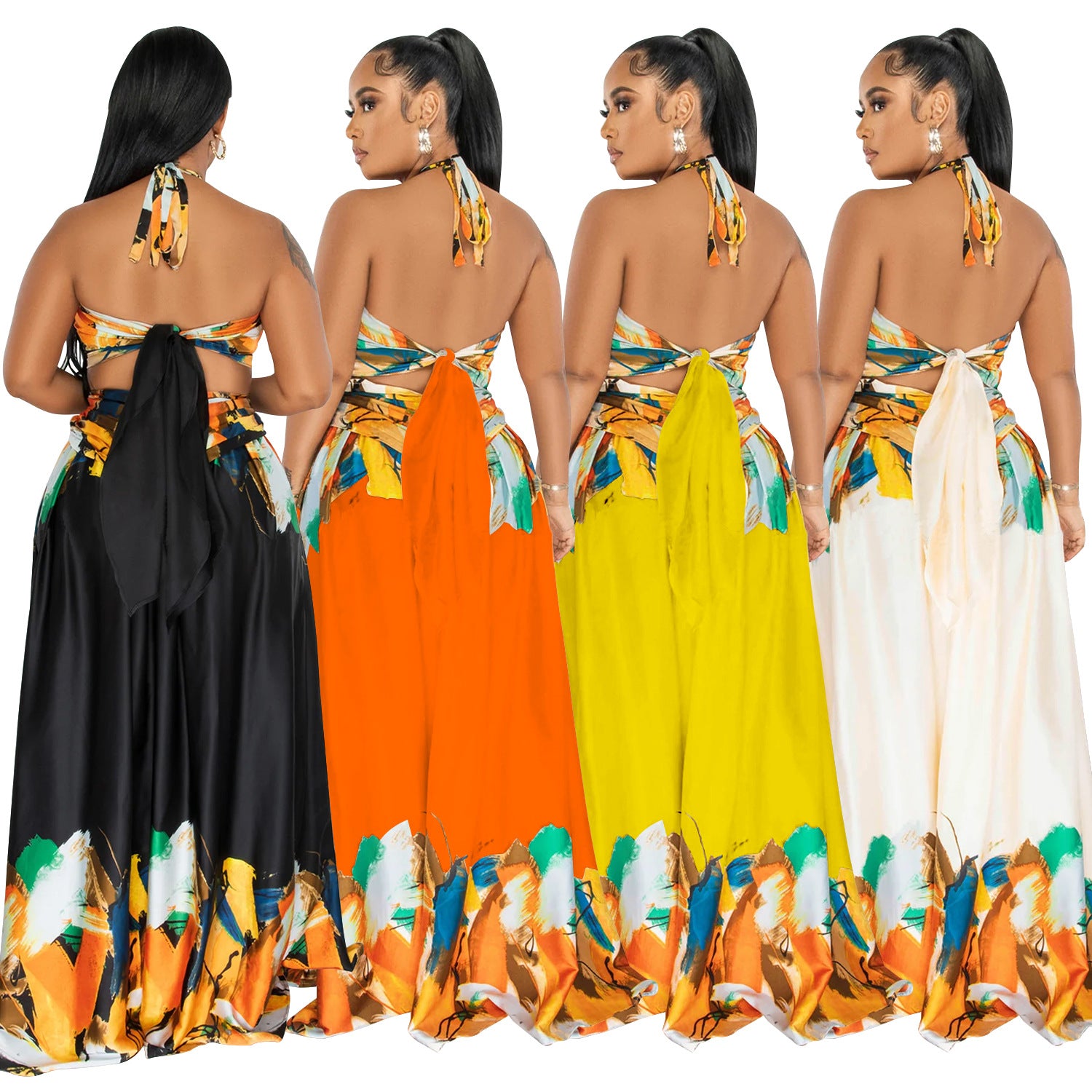 Women's Fashion Contrasting Color Sleeveless Wrap Maxi Dress 9