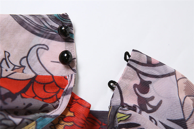 Summer Women sexy backless print see-through mesh jumpsuit 13