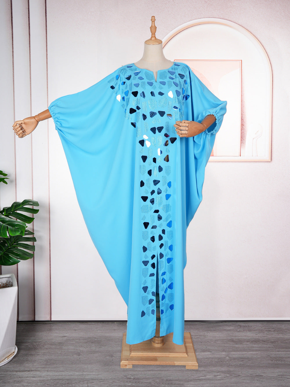 Beaded Long Dress African Women Plus Size Loose Robe 16
