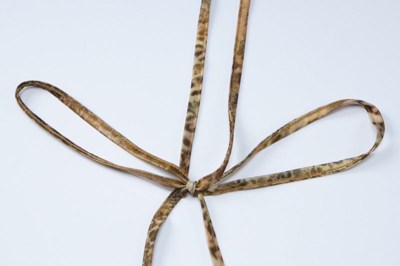 Women Summer Printed Sexy Strapless Top Lace-up Skirt Two-piece Set 10