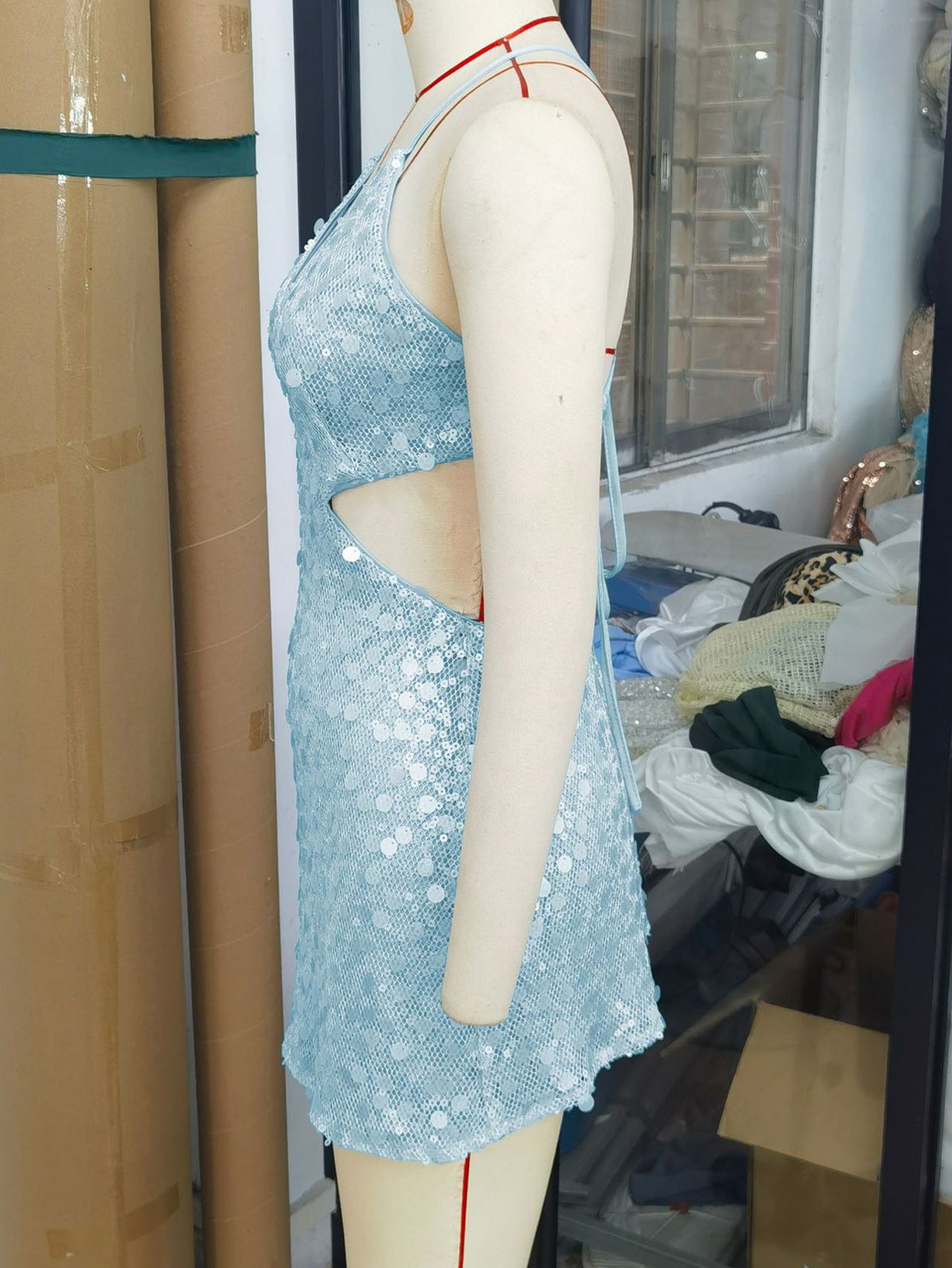 Sexy Low Back Sequin Strap Dress women's beach dress 7