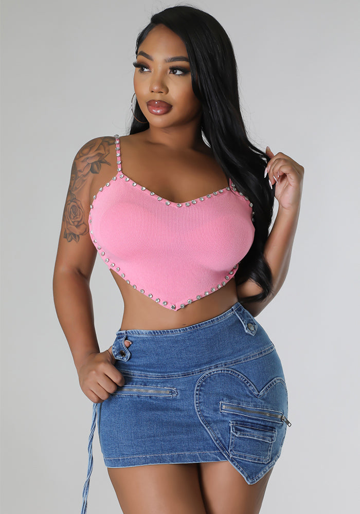 Women Sexy Heart Print Pocket Denim Bodycon Mini Skirt