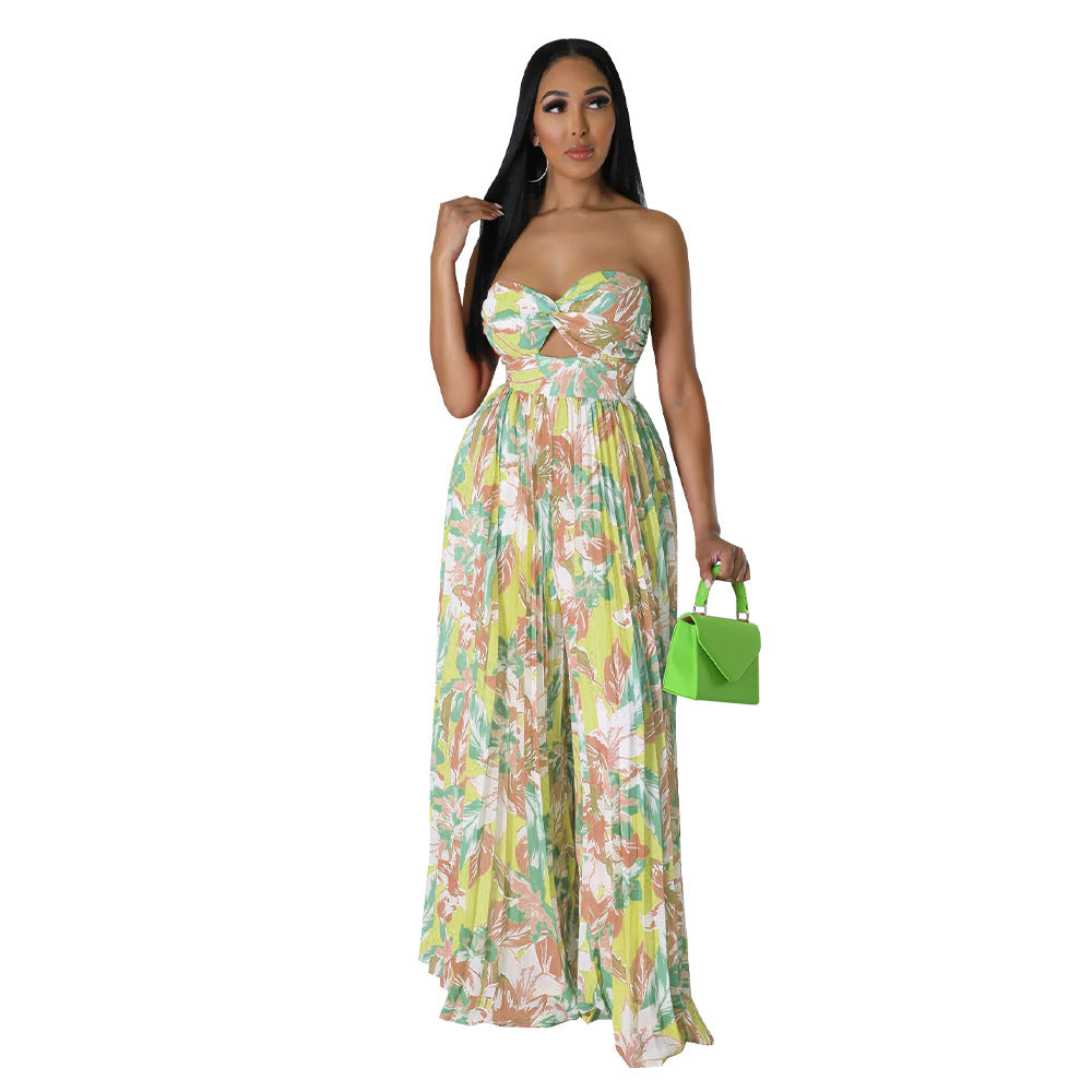 Fashion Ladies Summer Sexy Low Back Print Wide Leg Jumpsuit 11
