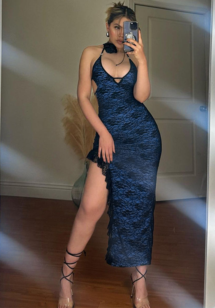 Women summer lace sexy slit Strap Bodycon Dress