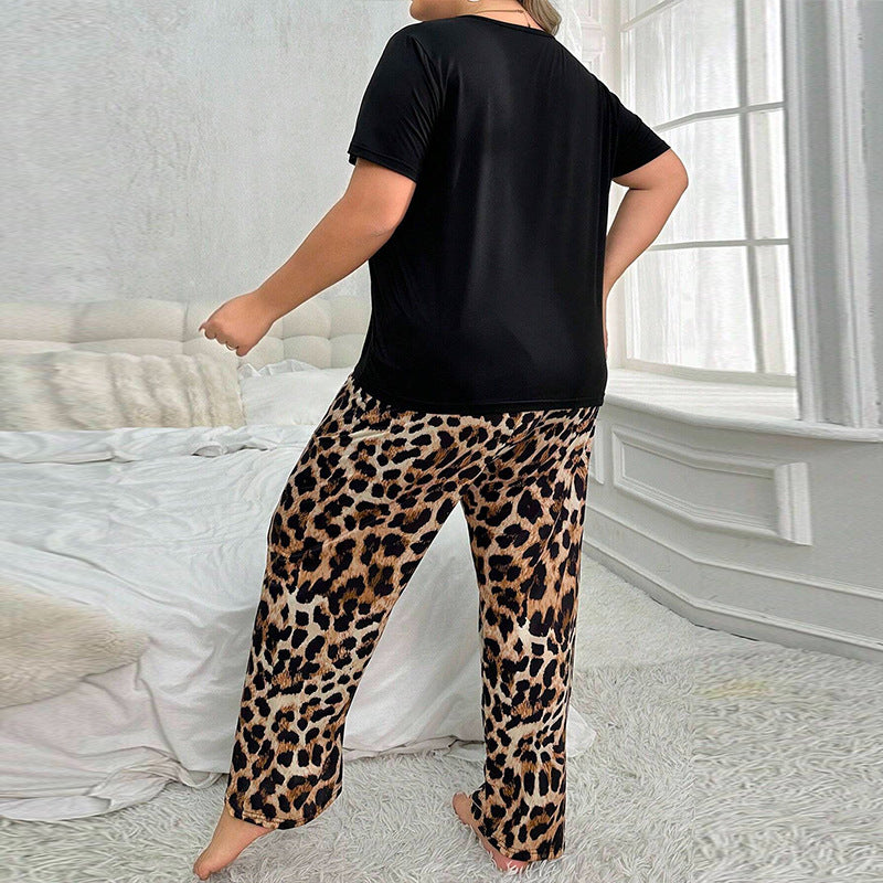 Spring/Summer Short-Sleeve Leopard & Letter Print Two piece Pants Set Outdoor Sleepwear 3
