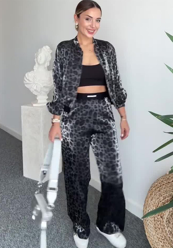 Summer Chic Printed Long-Sleeved Top Wide-Leg Pants Fashionable Two-Piece Set