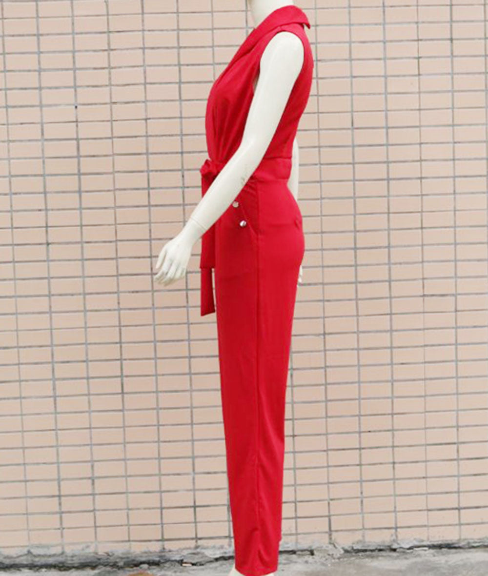 Spring/Summer Sexy Turndown Collar Sleeveless Bodysuit Slim Fashion Professional Jumpsuit 13