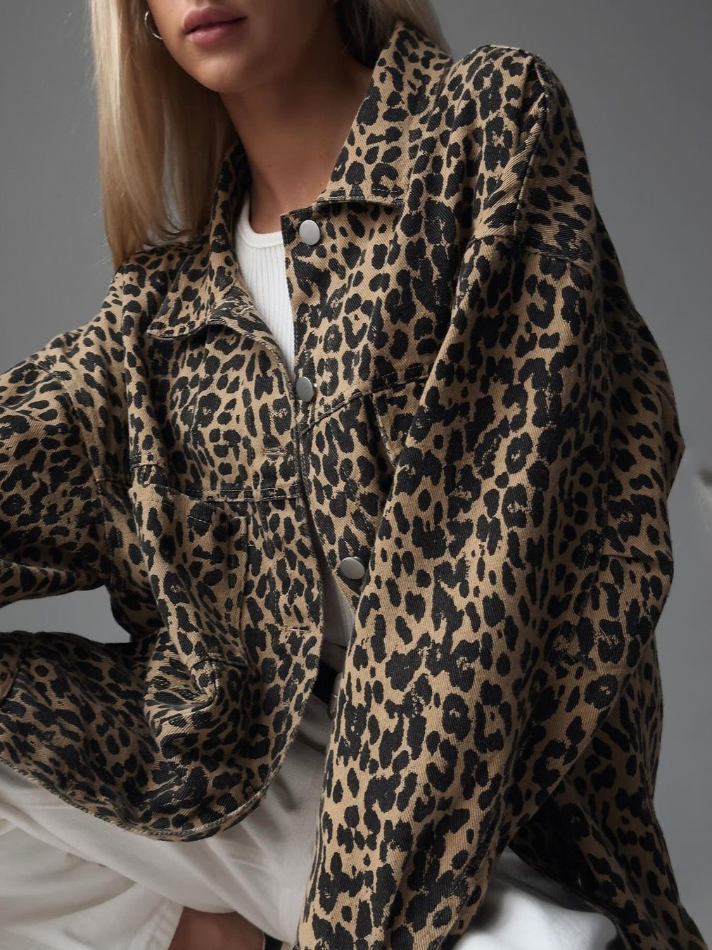 Women Vintage Leopard Print Denim Jacket 6