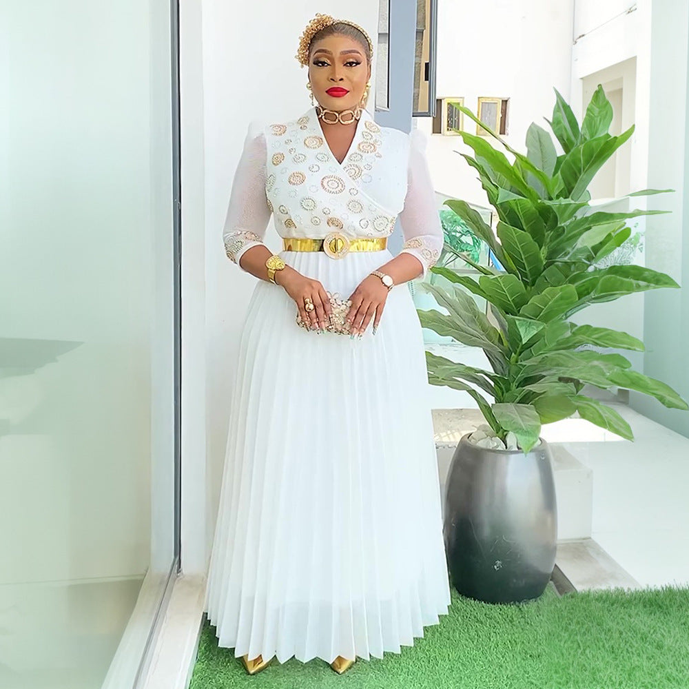 Beaded V-Neck Formal Party/Evening Dress African Plus Size Chic Elegant Dress for Women 4