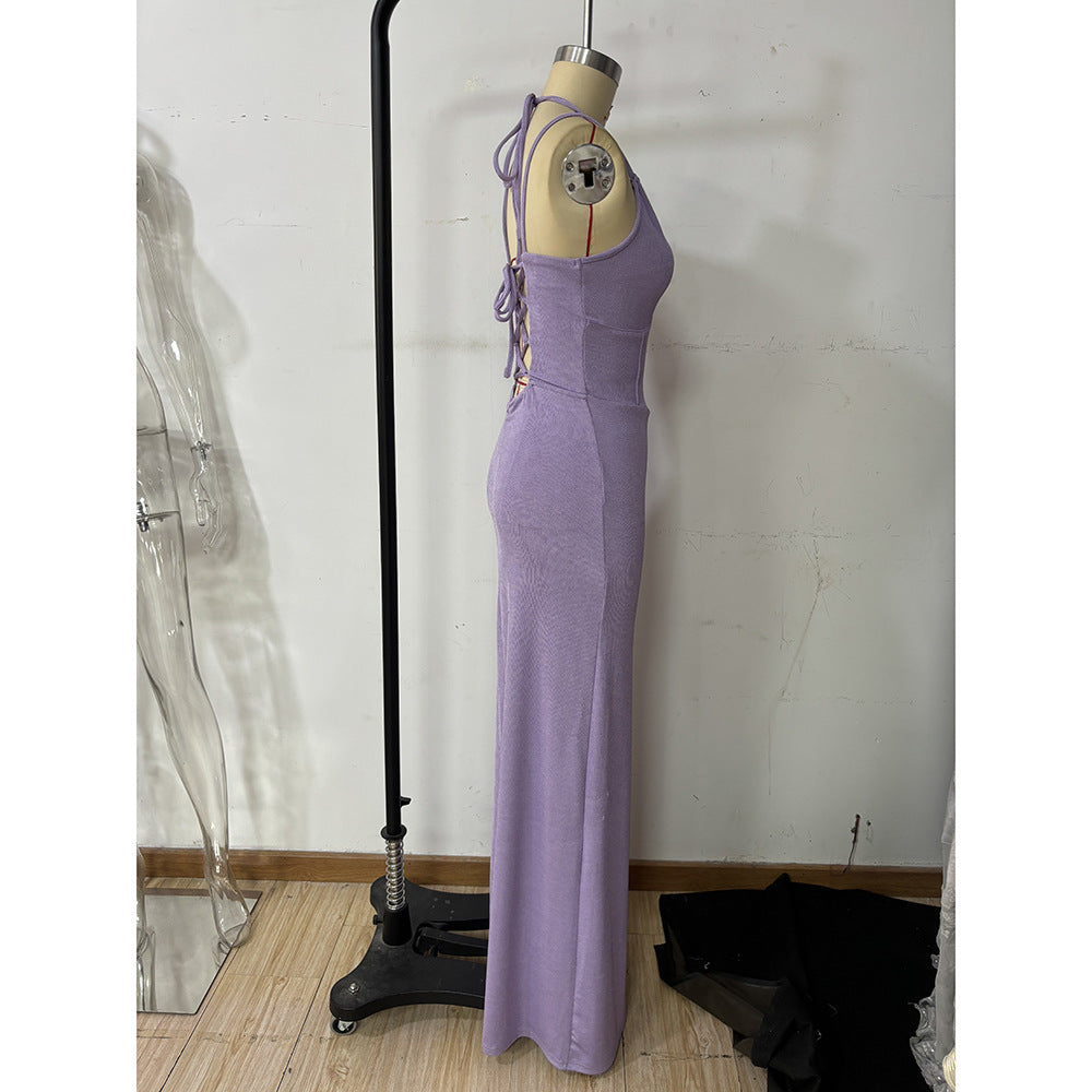 Summer Women V-Neck Slit Backless Elegant Dress 7