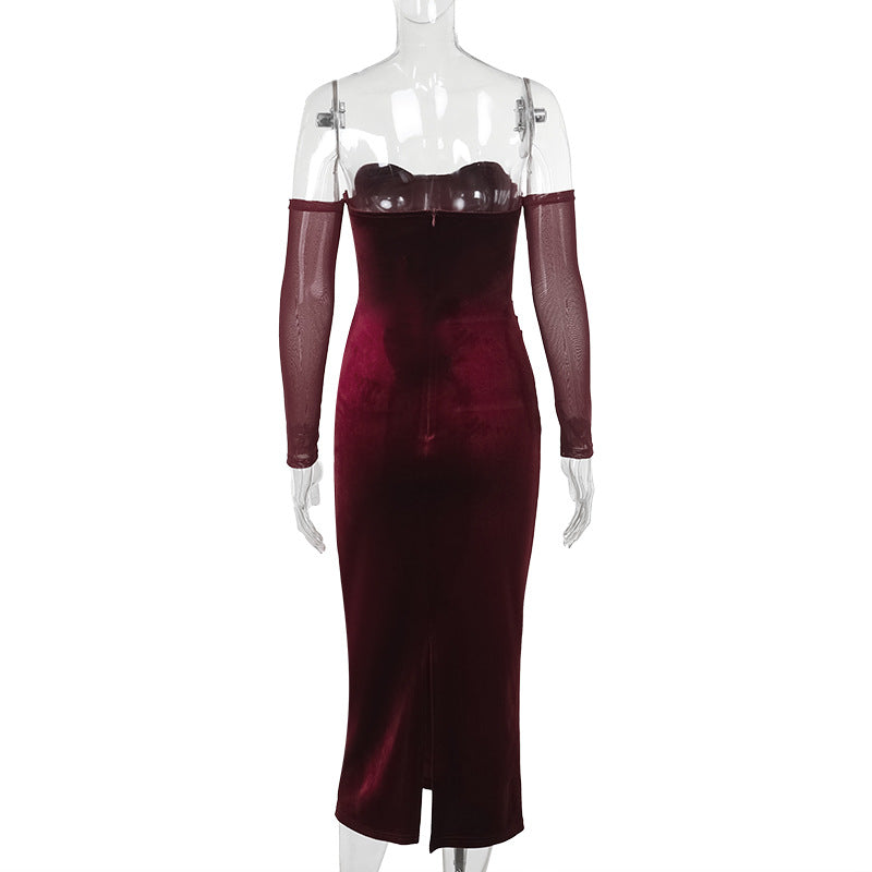 Autumn Chic Off Shoulder Velvet Sexy Party Dress 7