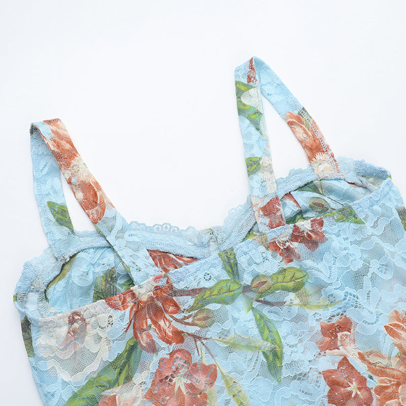 Women's Holidays Sleeveless Lace Trimmed Print Dress 15