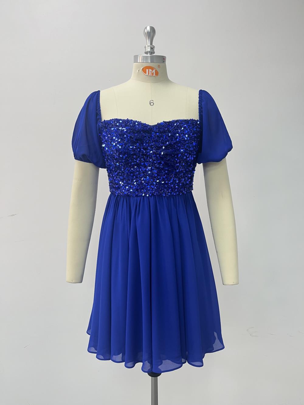 Women's Off Shoulder Low Back Chiffon Patchwork Sequin Midi Prom Dress 9