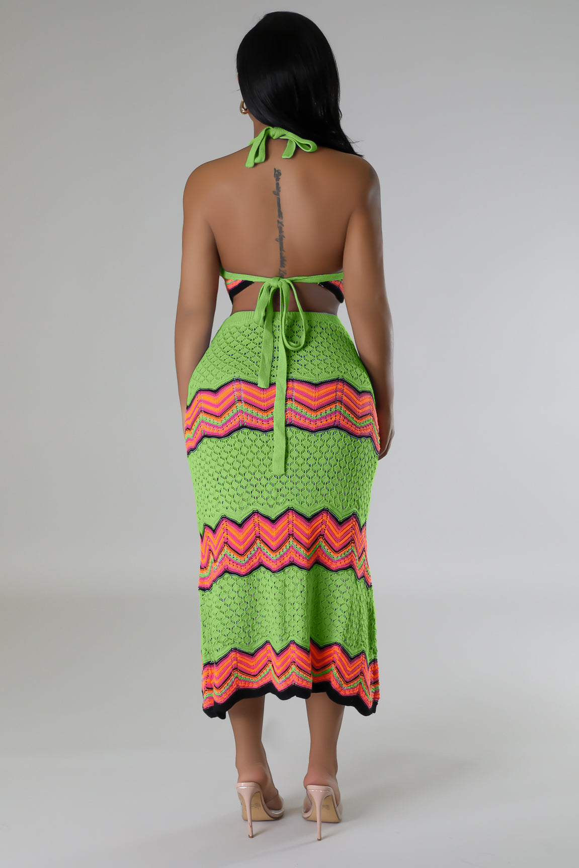 Women Knitting stretch Crop Top and Skirt two-piece set 11