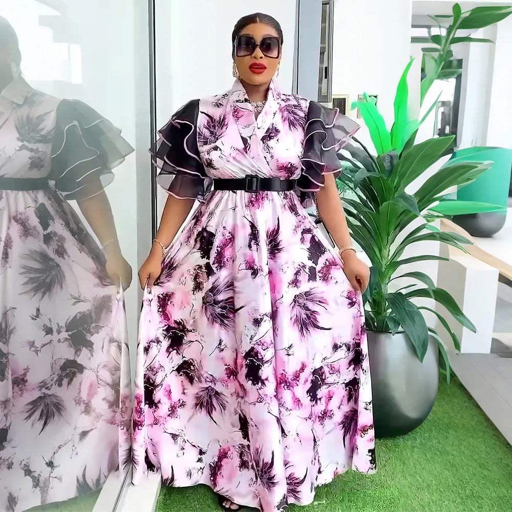 Plus Size African Women Printed Dress Puff Sleeve Long Dress 4