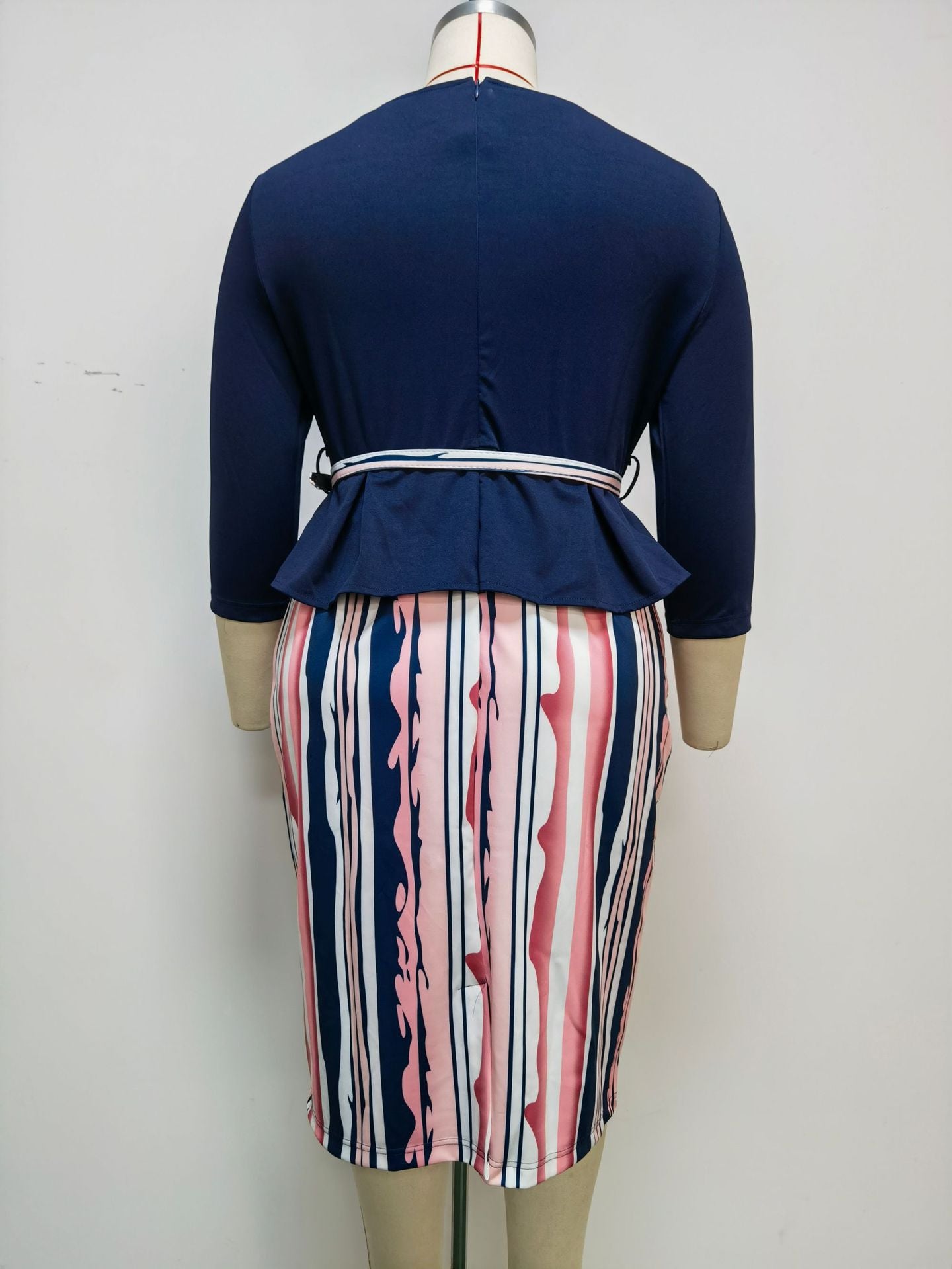 Africa Plus Size Women's Round Neck 3 Quarter Sleeve Contrast Print Dress 16