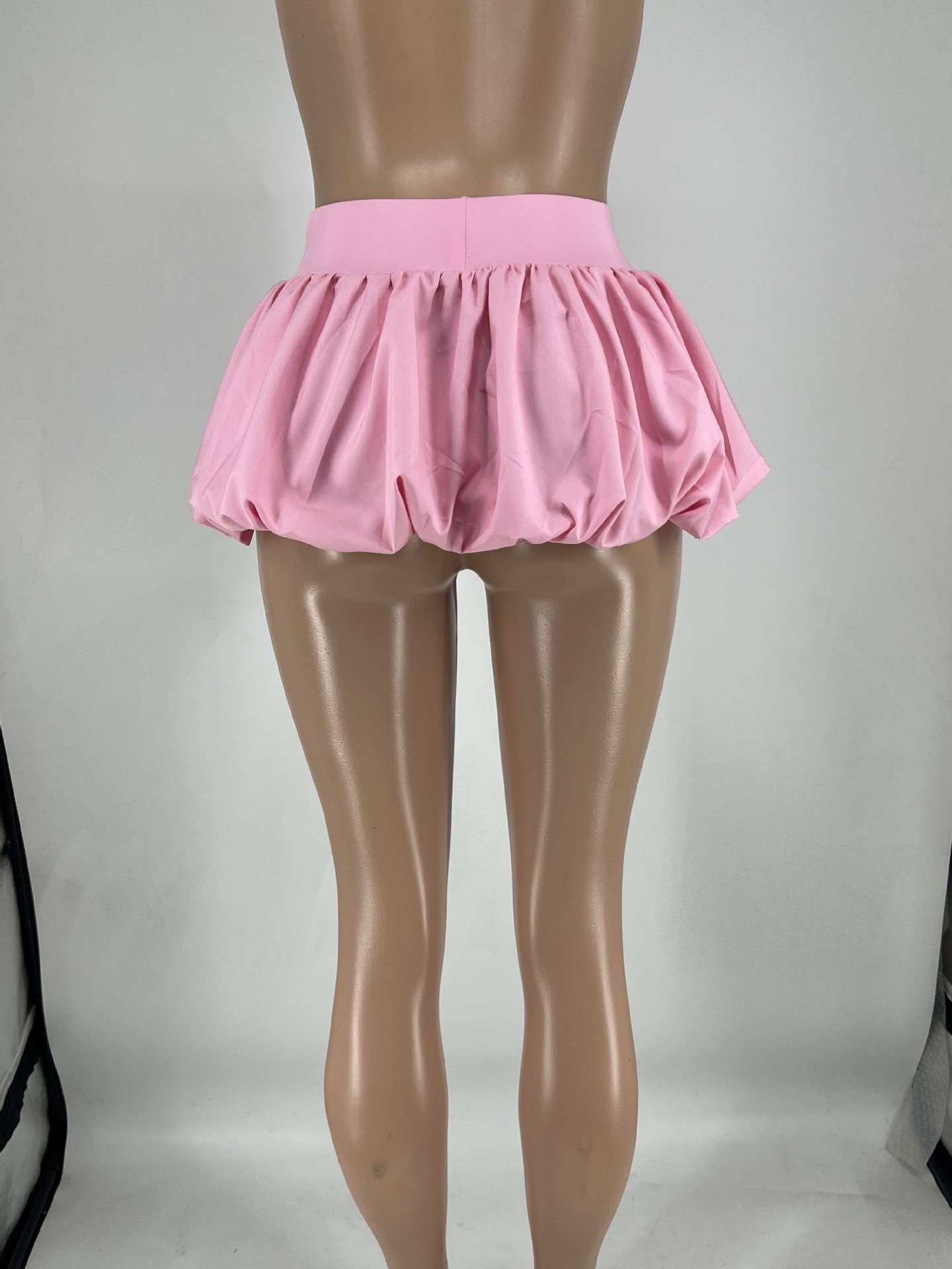 Women Solid Stretch Pleated Skirt Bubble Skirt 24