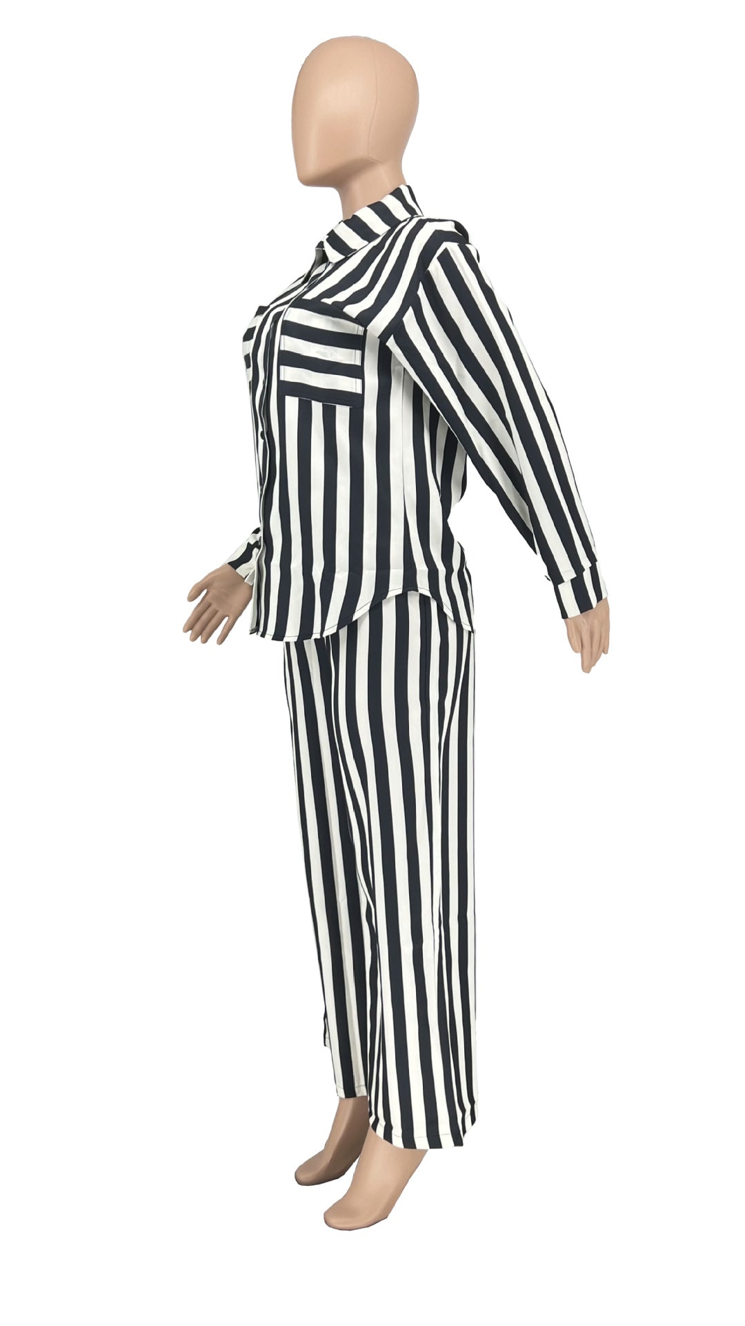 Women's Fashion Casual Long Sleeve Striped Shirt Pants Loose Two-piece Set 10