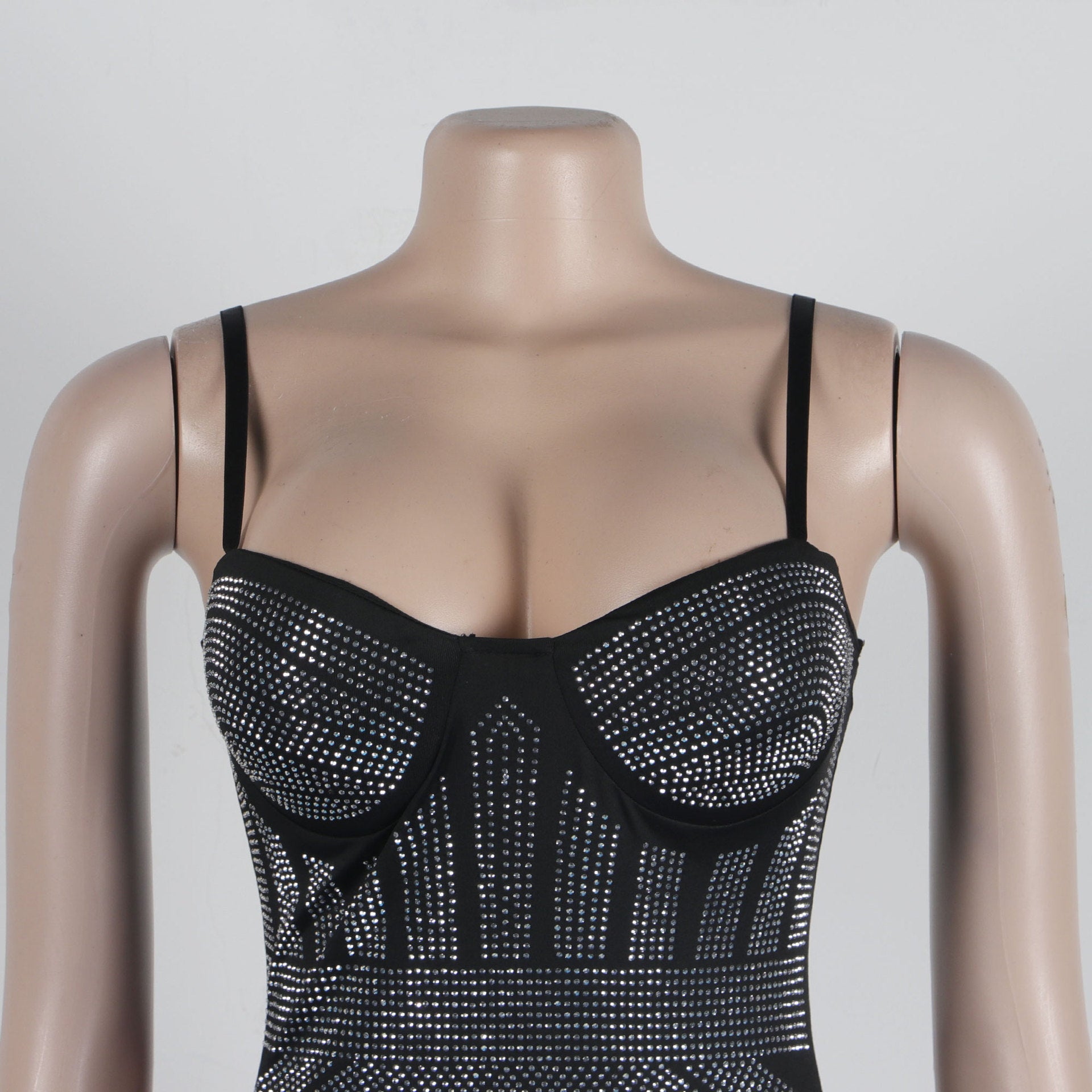 Women sexy beaded suspender elastic bodycon dress 16