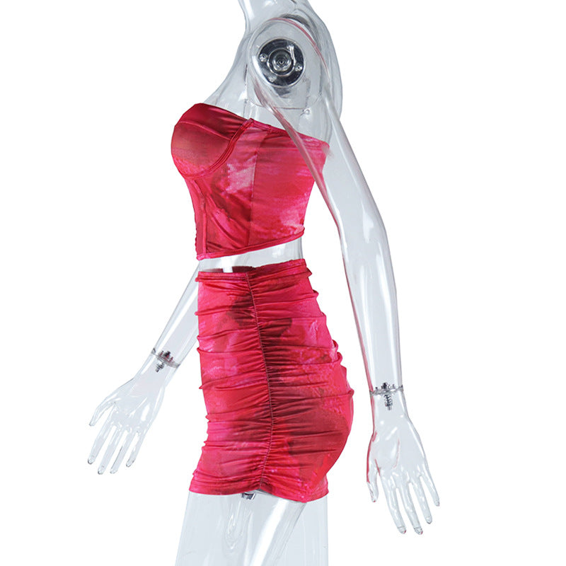 Summer Fashion Women's Sexy Printed Strapless Vest Skirt Trendy Two Piece Set 5