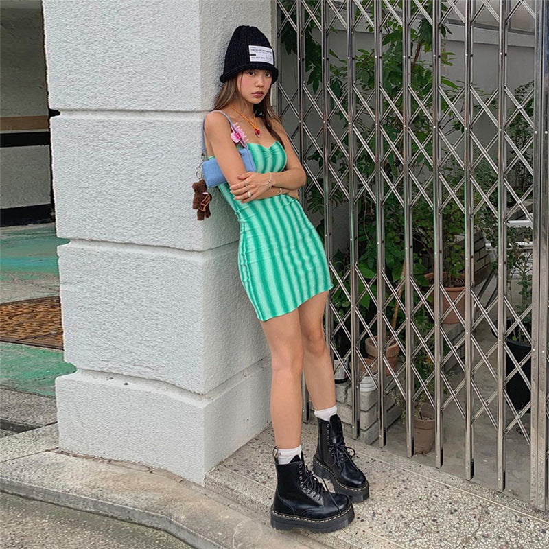 Women summer Casual Style striped print sleeveless suspender Bodycon Dress 11