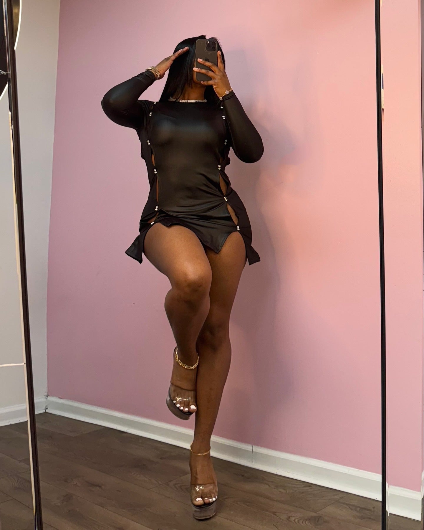 Women Spring Sexy Diamond Pu-Leater Dress