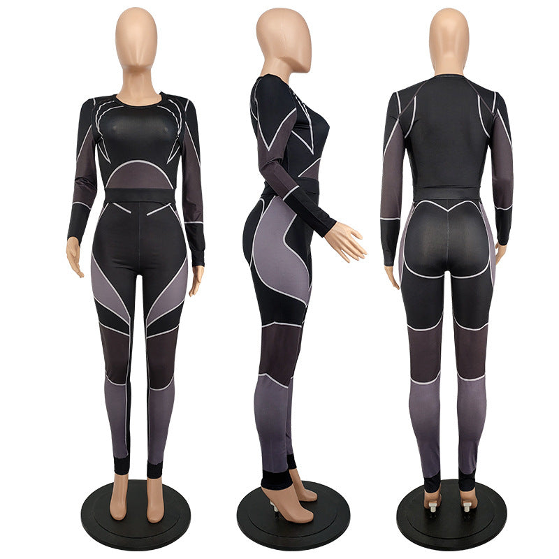 Women's Autumn Fashion Casual Sports Slim Long Sleeve Two Piece Pants Set 11