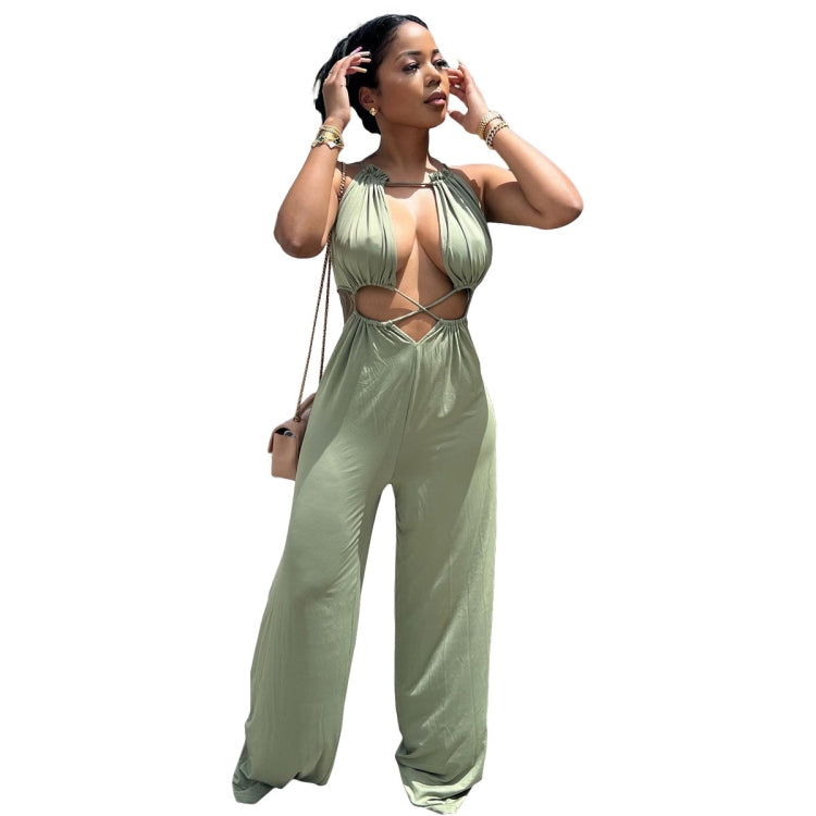 Sexy Irregular Lace-Up Wrap Chest Loose Wide Leg Jumpsuit 3