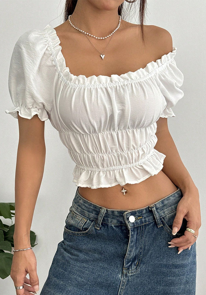 Women's Ruffled Slim Waist cropped inspired design Lace Top