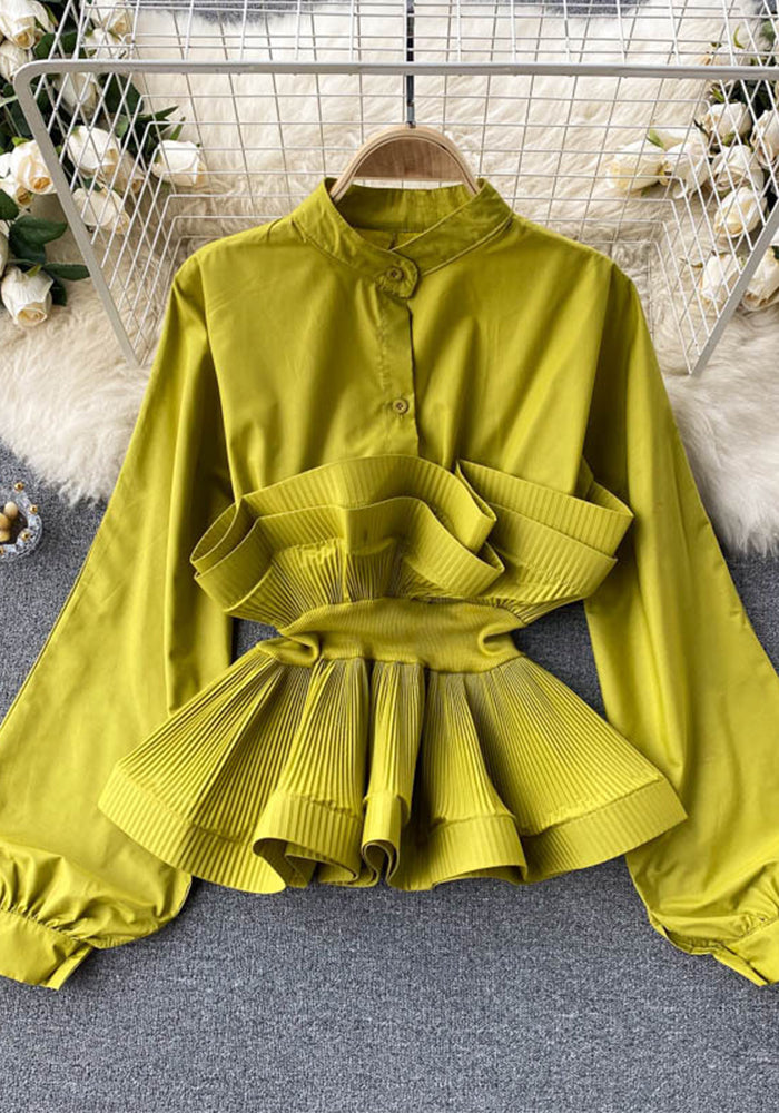 Long Sleeves Slim Waist Ruffled Blouse
