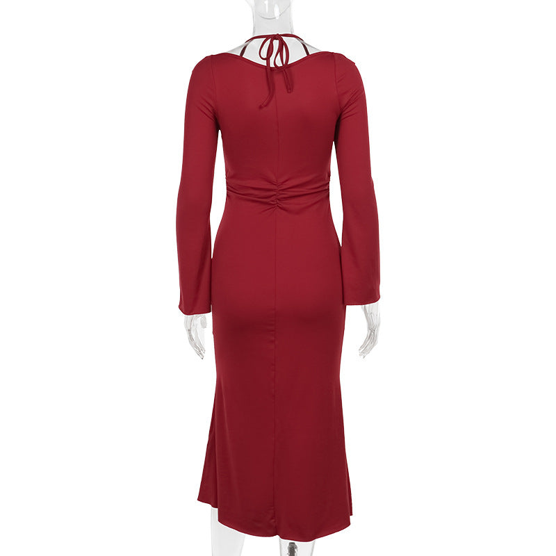 Autumn Halter Neck Long-Sleeved Slim Bodycon Dress 8