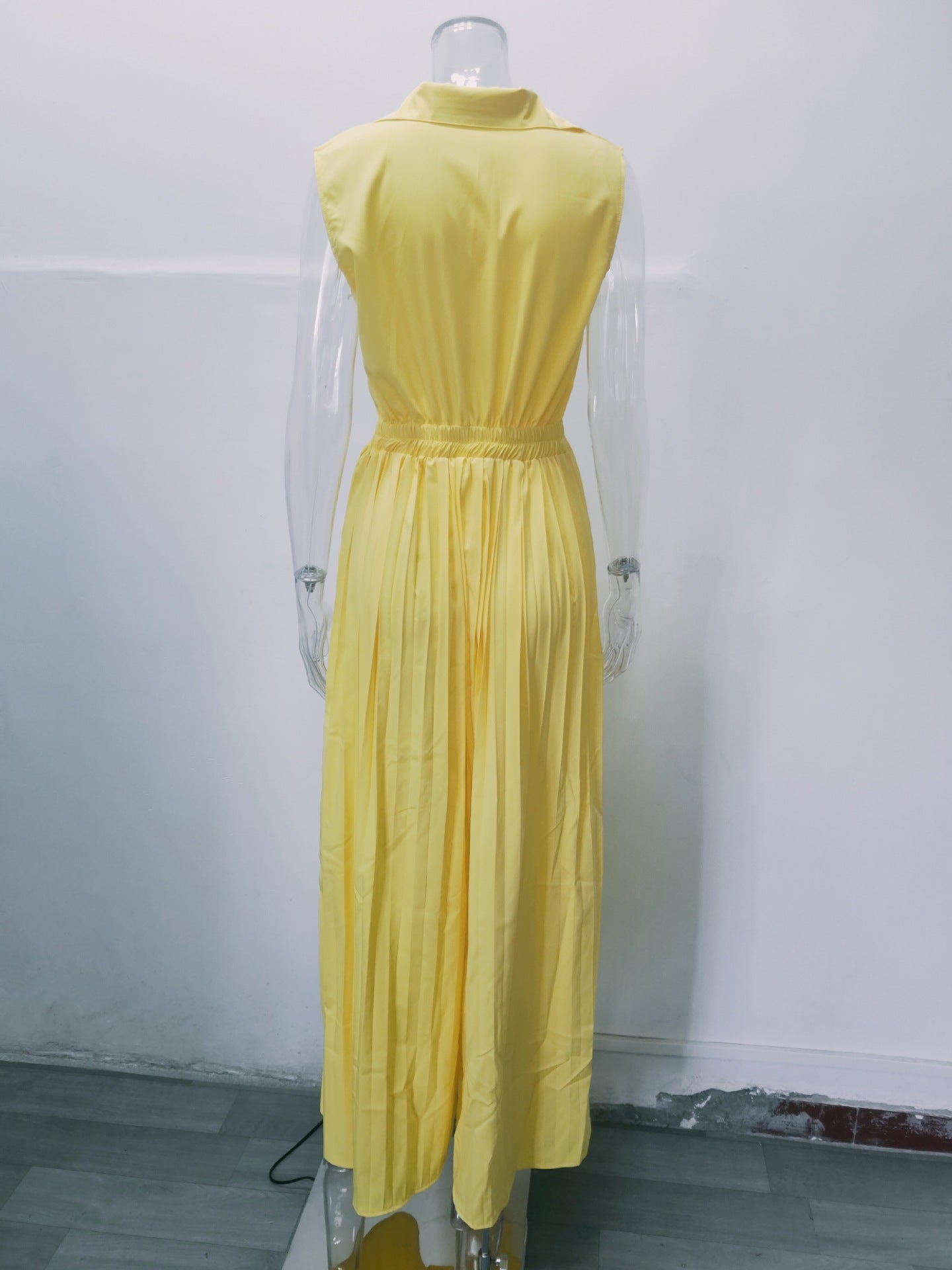 Women'S Fall Fashion V-Neck Sleeveless Turndown Collar Loose Wide Leg Jumpsuit 15