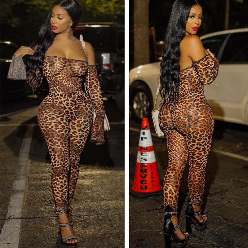Plus Size Women Casual Leopard Print Jumpsuit