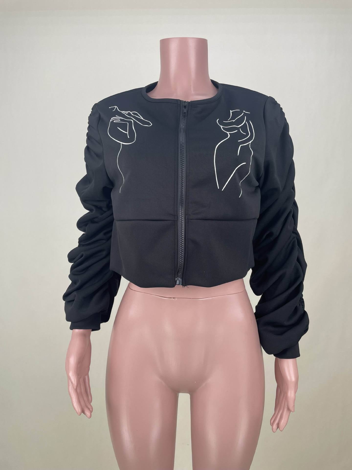 Women Sexy Printed Line Puff Sleeve Top 16