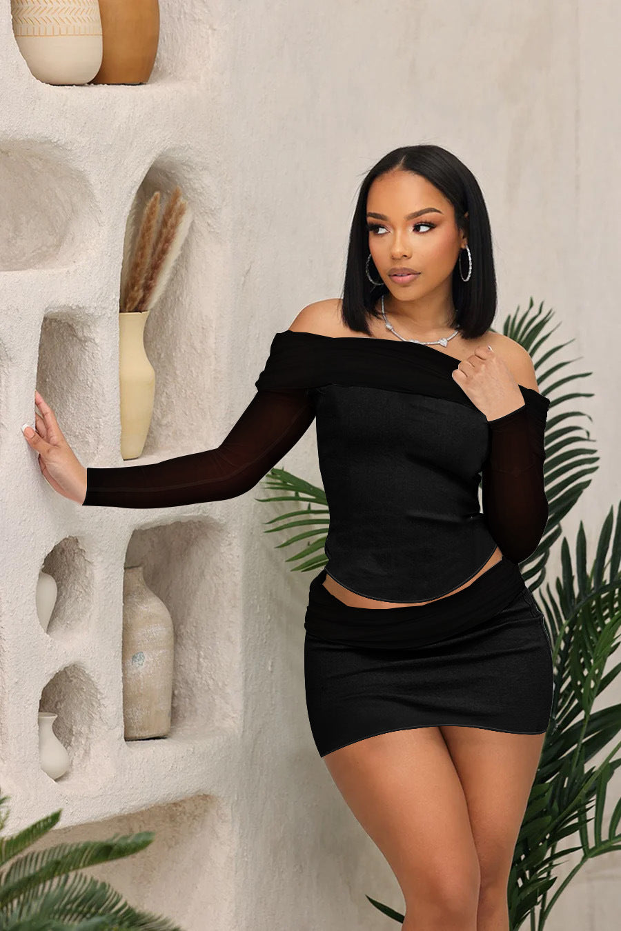 Women summer mesh Top and Skrit Casual two-piece set