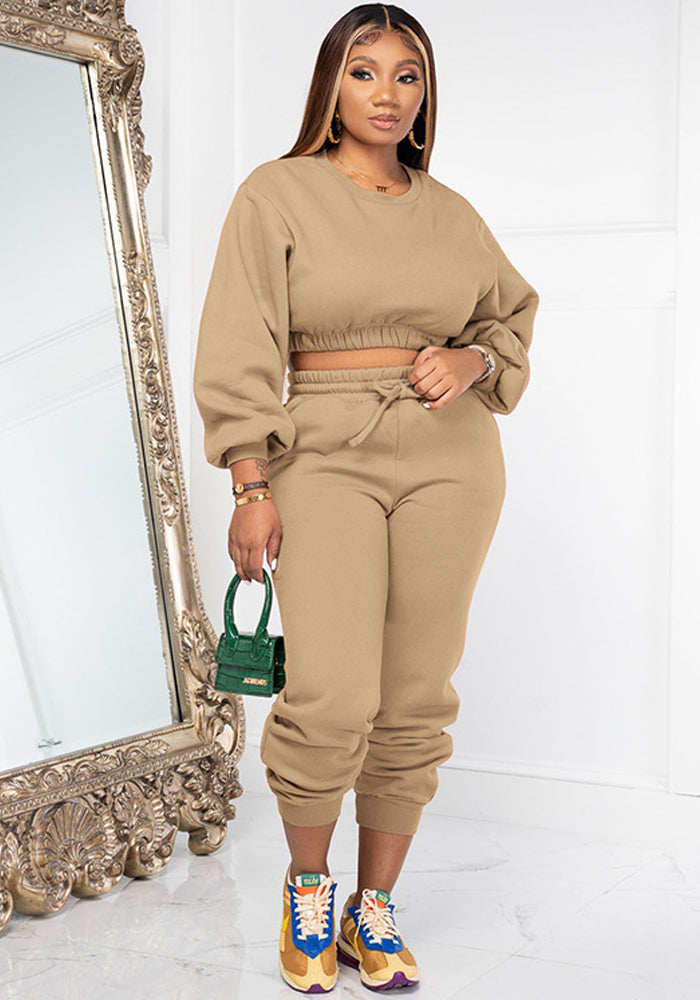 Women's Fall/Winter 22 Round Neck Loose Basic Solid Japanese Hoodies Set