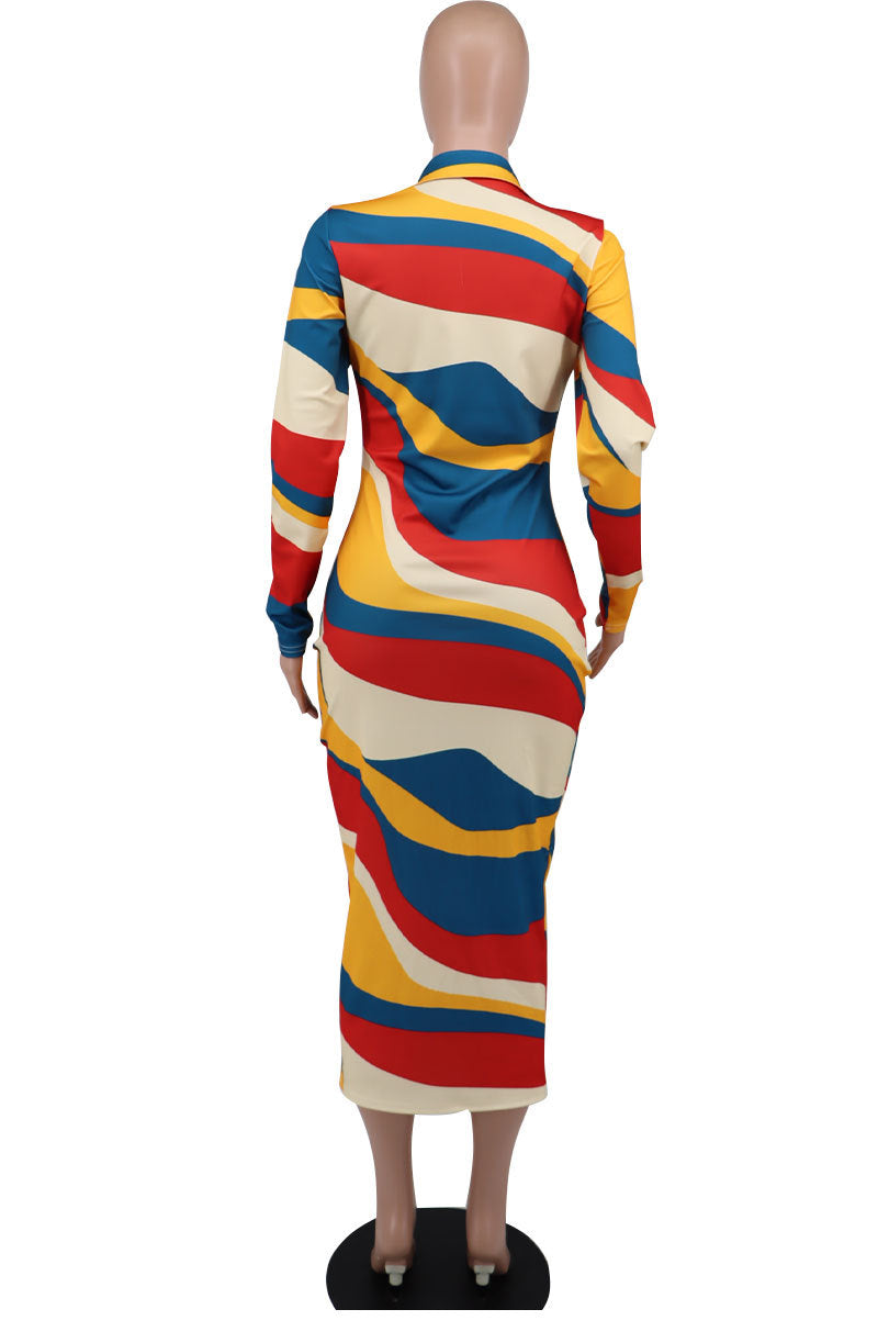 Women Long Sleeve Printed Bodycon Maxi Dress 9