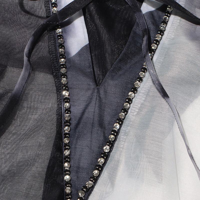 Women Vintage Paint Print Belt V-neck Long Sleeve Dress 29