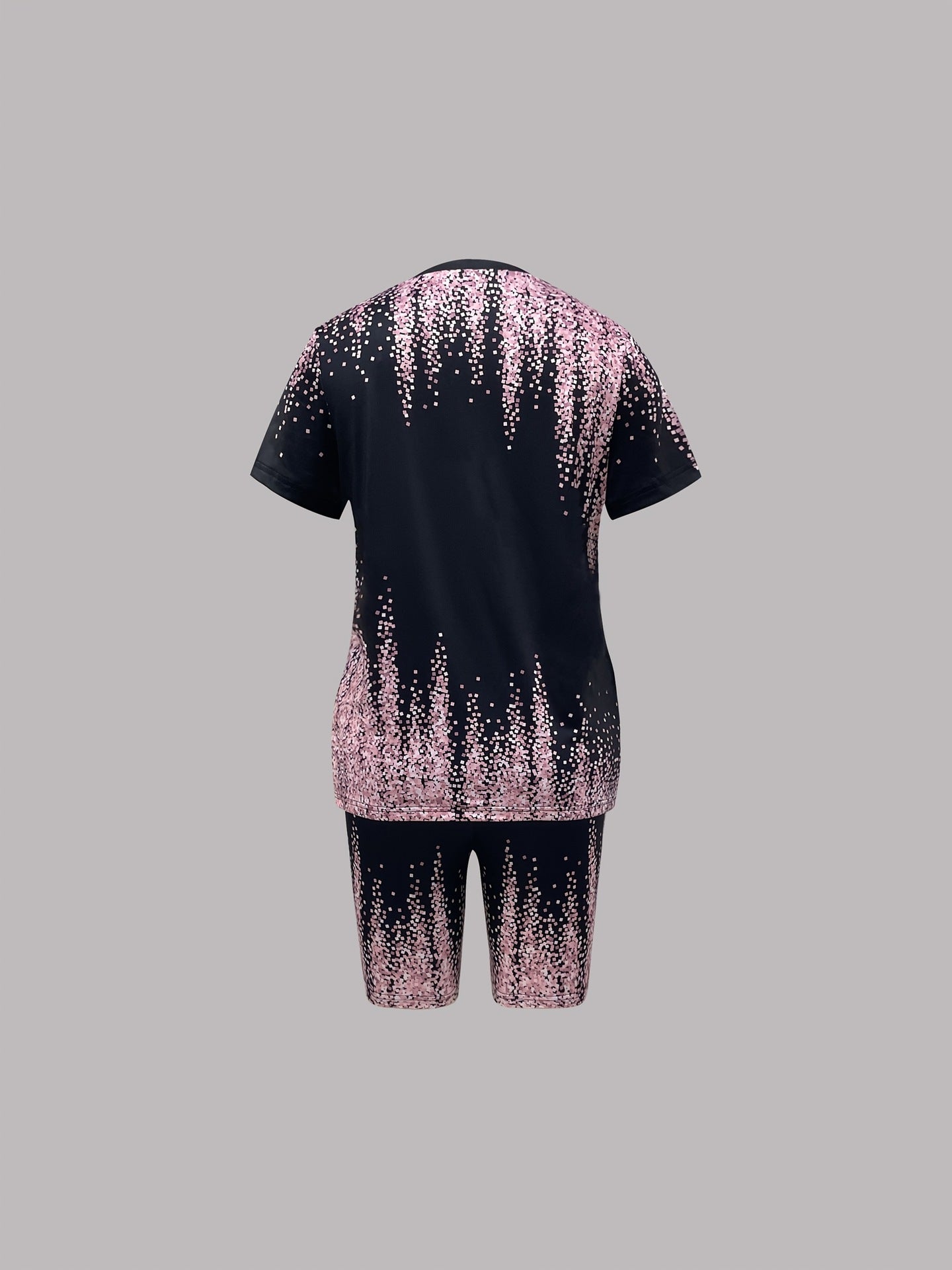 Women's Spring/Summer Geometric Stripe Round Neck T-Shirt & Tight-Fit Shorts Casual Set 29