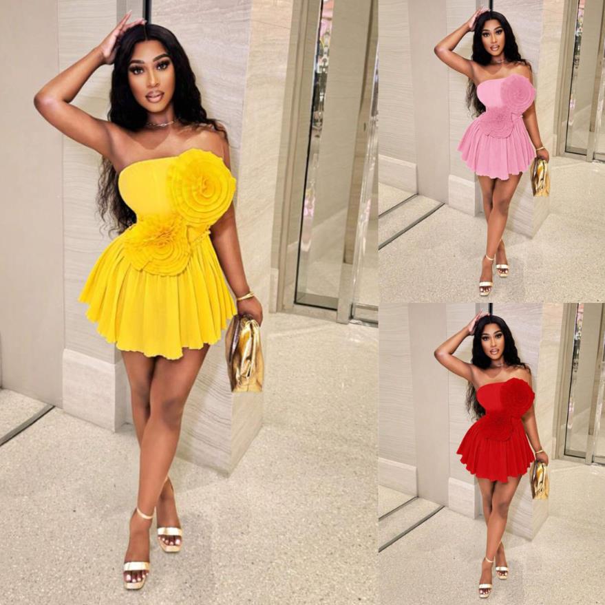 Summer Flower Embellished Strapless High-Waist A-Line Mini Dress 9