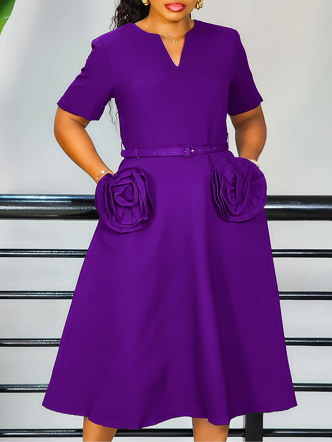 V-Neck Floral Summer Slim Waist A-Line Dress 9