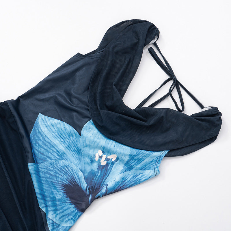 Women Sexy Backless Swing Neck Printed Side Ribbon Bodycon Dress 22