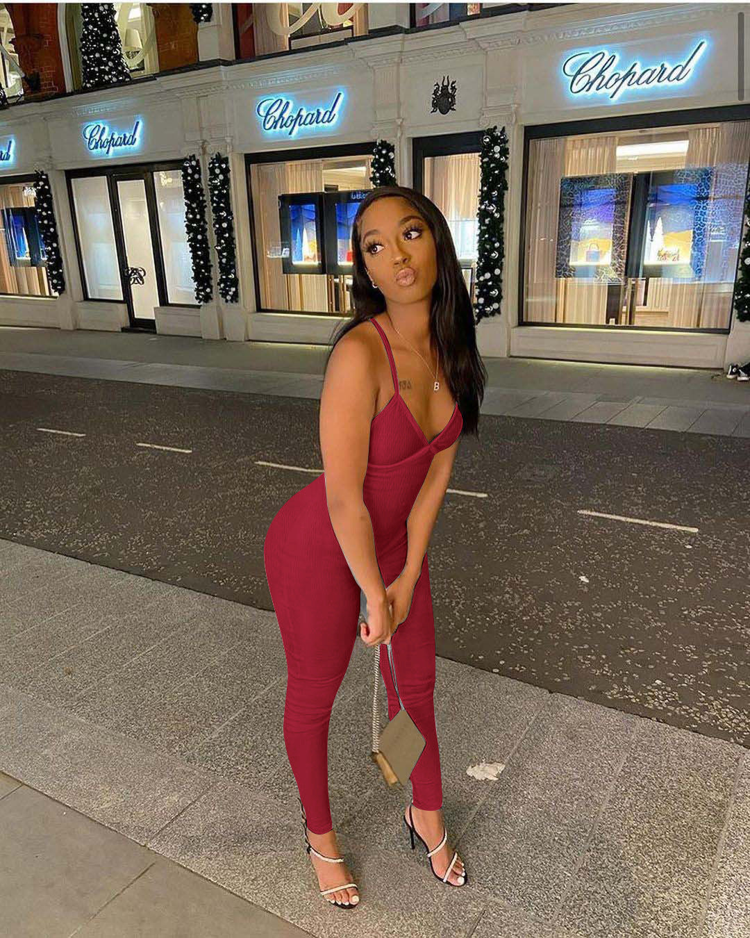 Women Solid Rib Suspender Yoga Jumpsuit 12