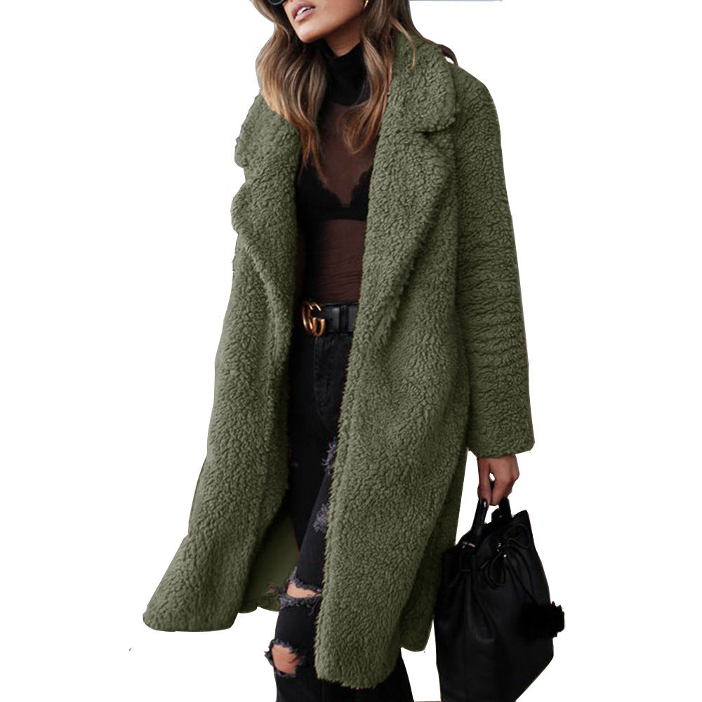 Autumn And Winter Long-Sleeved Turndown Collar Women's Plush Long Coat 17