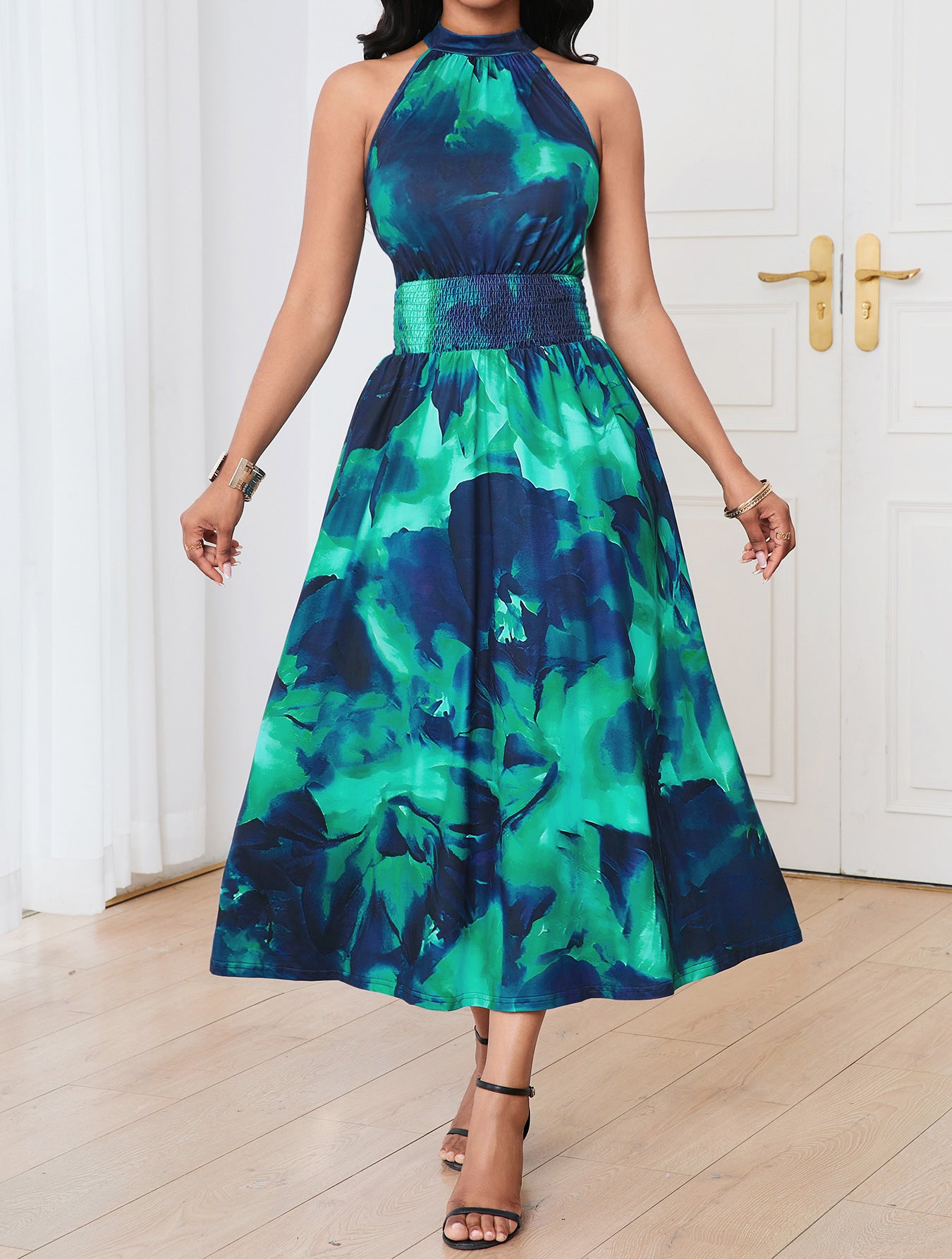 Summer Women's Elegant Fashion Gradient Print Halter Neck Dress 3