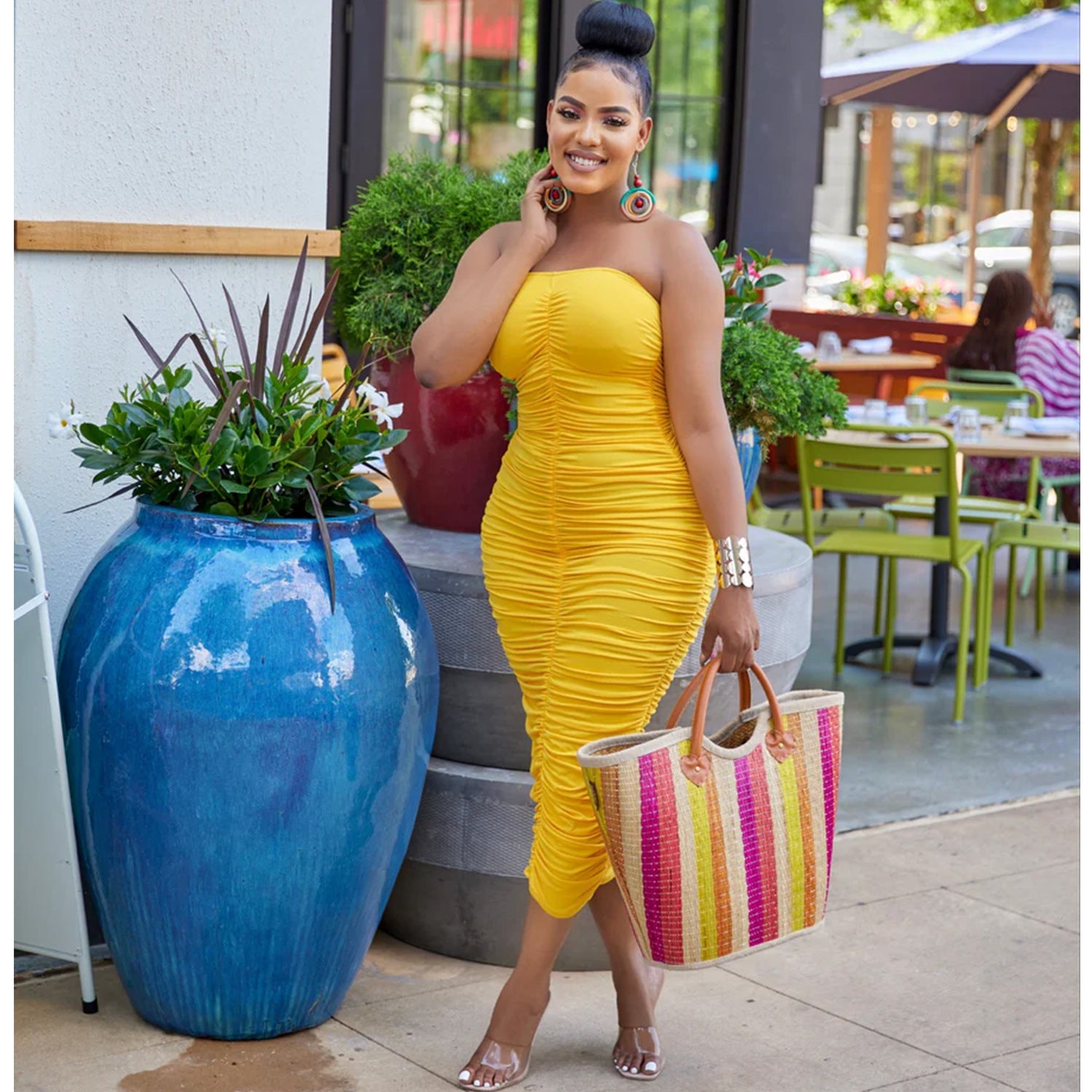 Women sexy chest wrap pleated Solid Maxi Dress