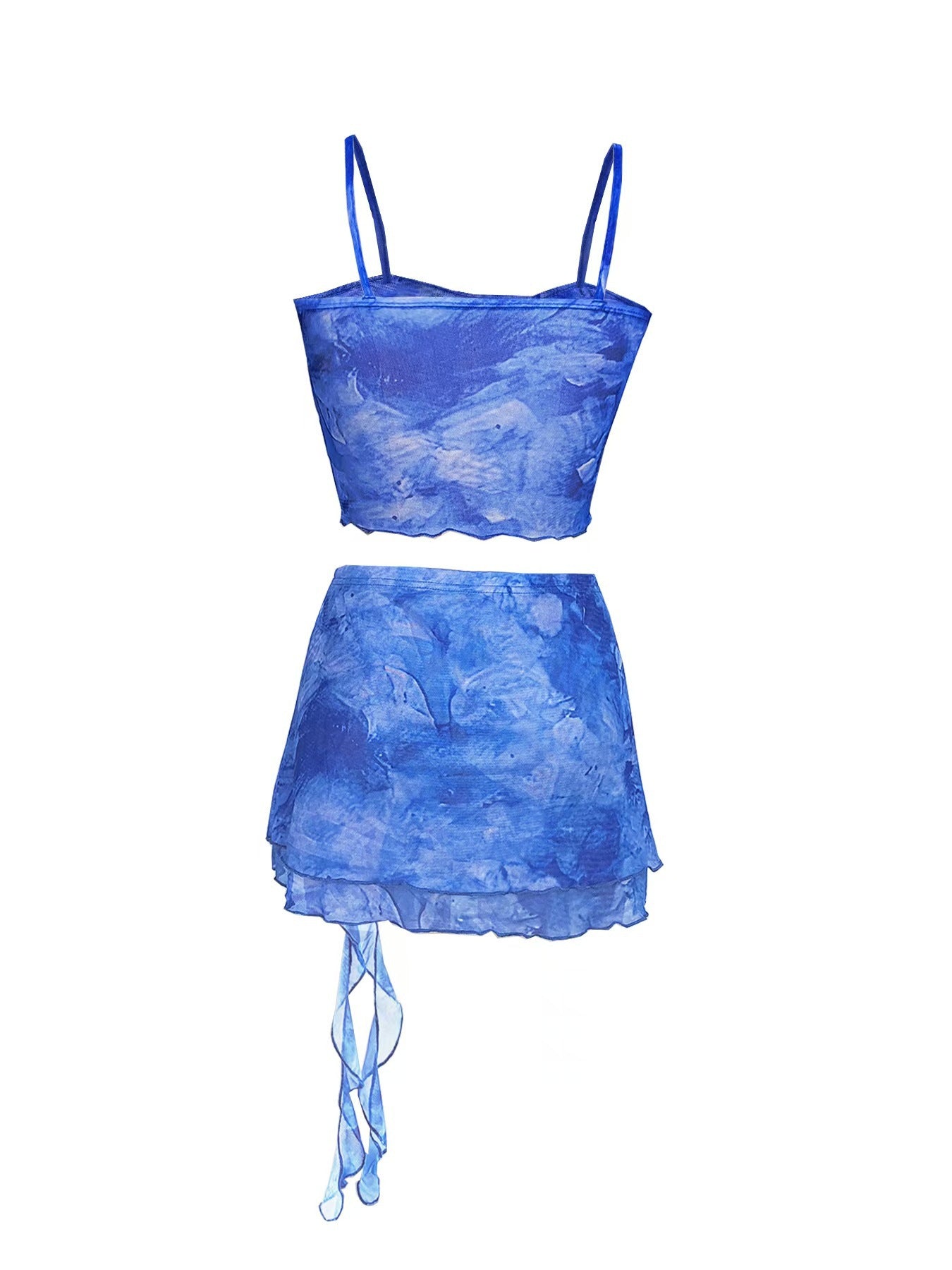 Women Two Mesh Sexy Camisole Top and Irregular Slit Skirt Two-Piece Set 19