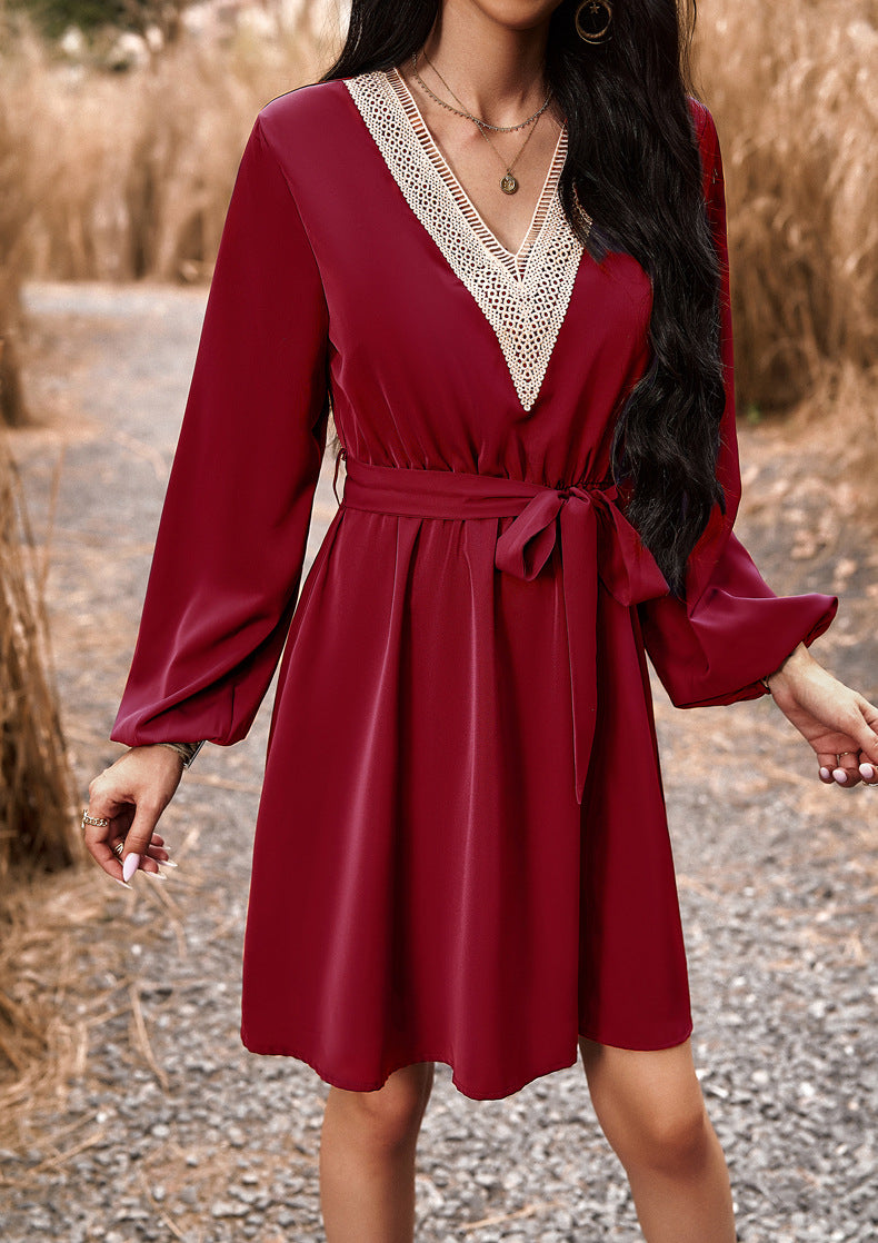 Dress Autumn And Winter Chic Elegant V Neck Long Sleeve Dress 4