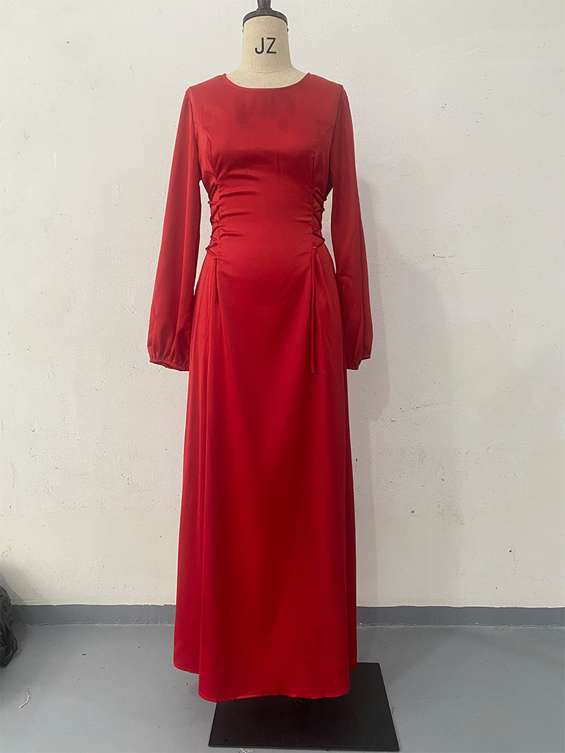 Women Spring Lace-up Puff Sleeve Dress 6