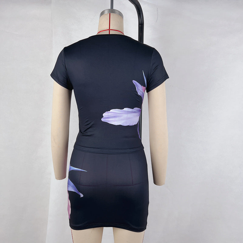 Women summer short-sleeved printed Top and Skirt two-piece set 8